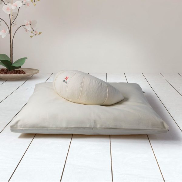 kit meditación zafu media luna + base color blanco natural